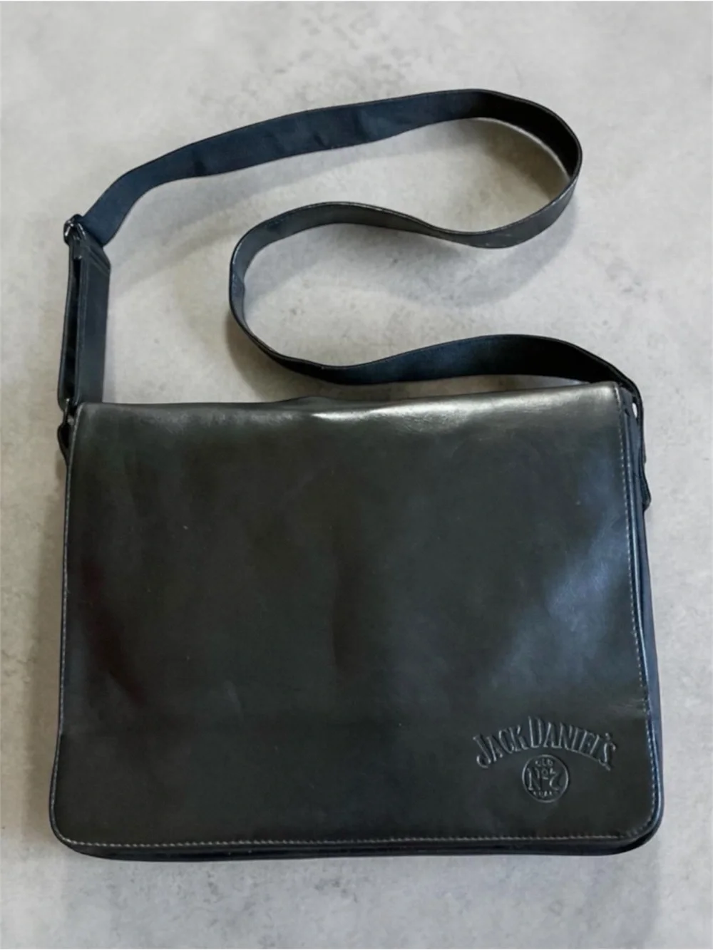 Jack Daniels Black Leather Messenger Satchel